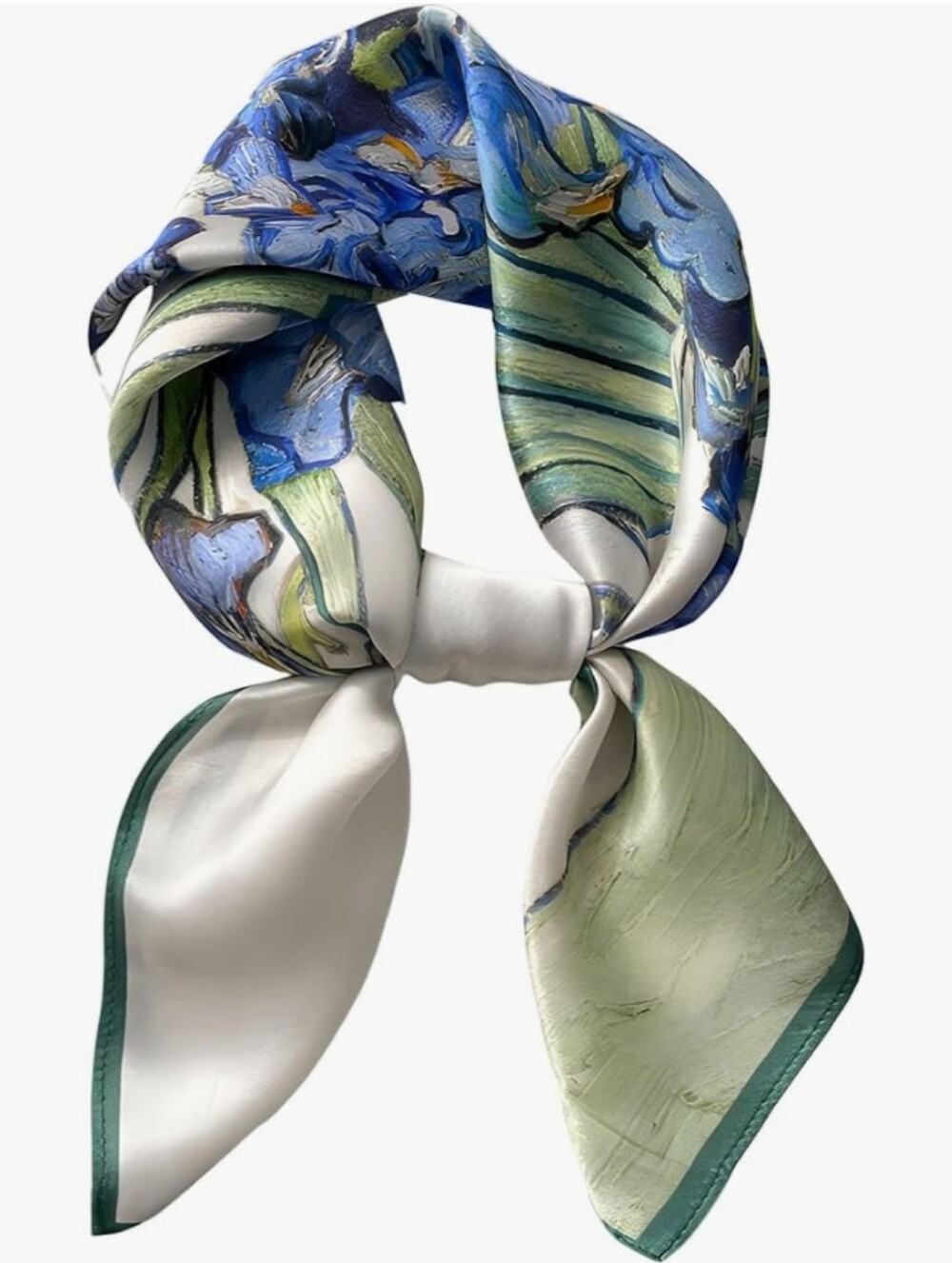 Silk-Feel Blue Iris Art Print Neck Scarf 27.5'